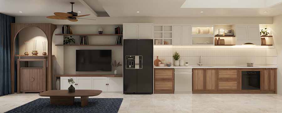 Màu sắc trung tính được sử dụng cho phòng bếp minimalism