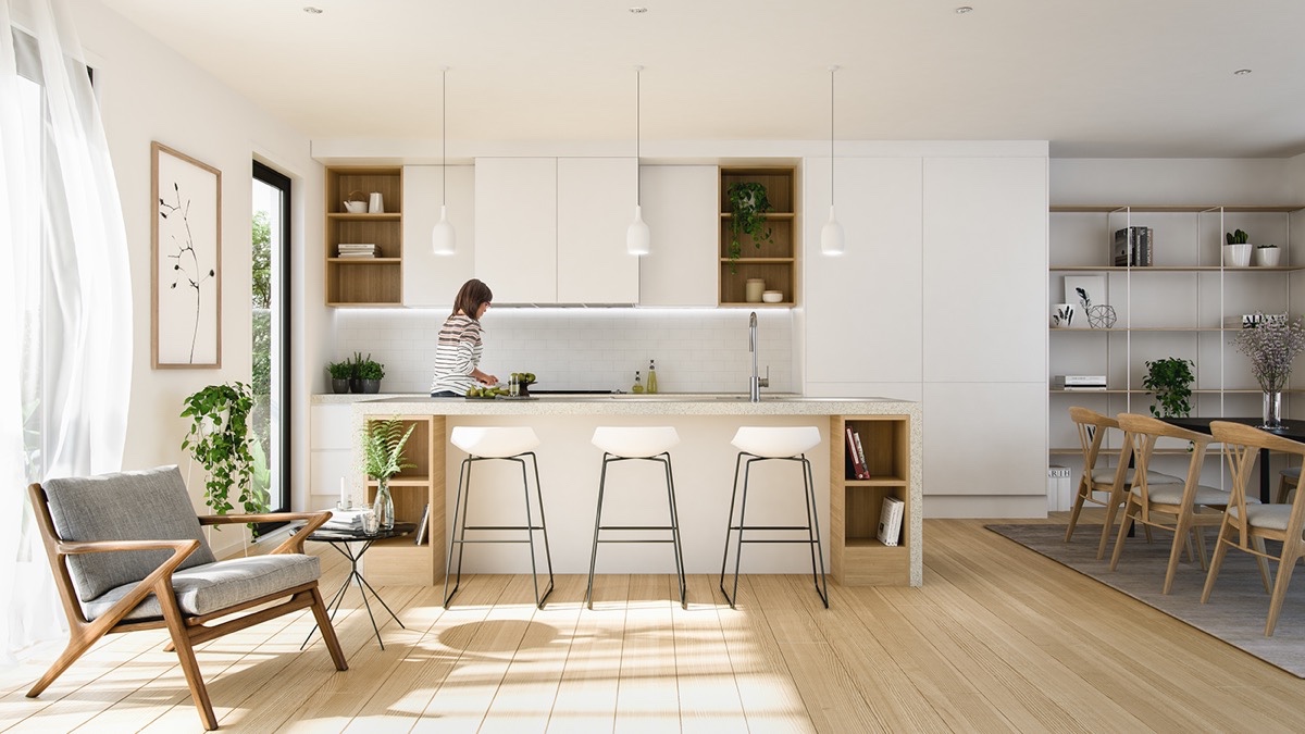Phòng bếp phong cách minimalism tận dụng ánh sáng tự nhiên