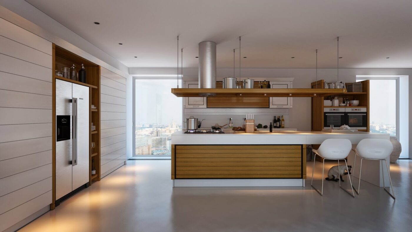 Phòng bếp phong cách minimalism cho căn hộ diện tích lớn