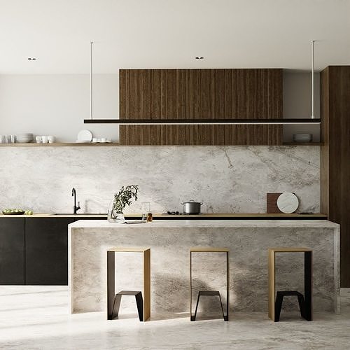Phòng bếp minimalism kết hợp nội thất đường nét tối giản