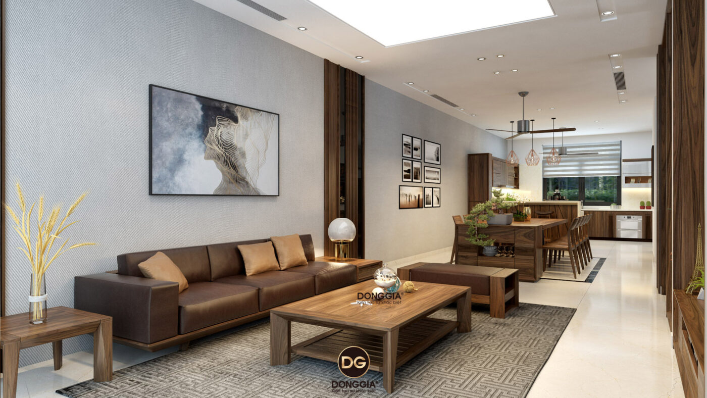 thiết kế phòng khách và bếp liên thông