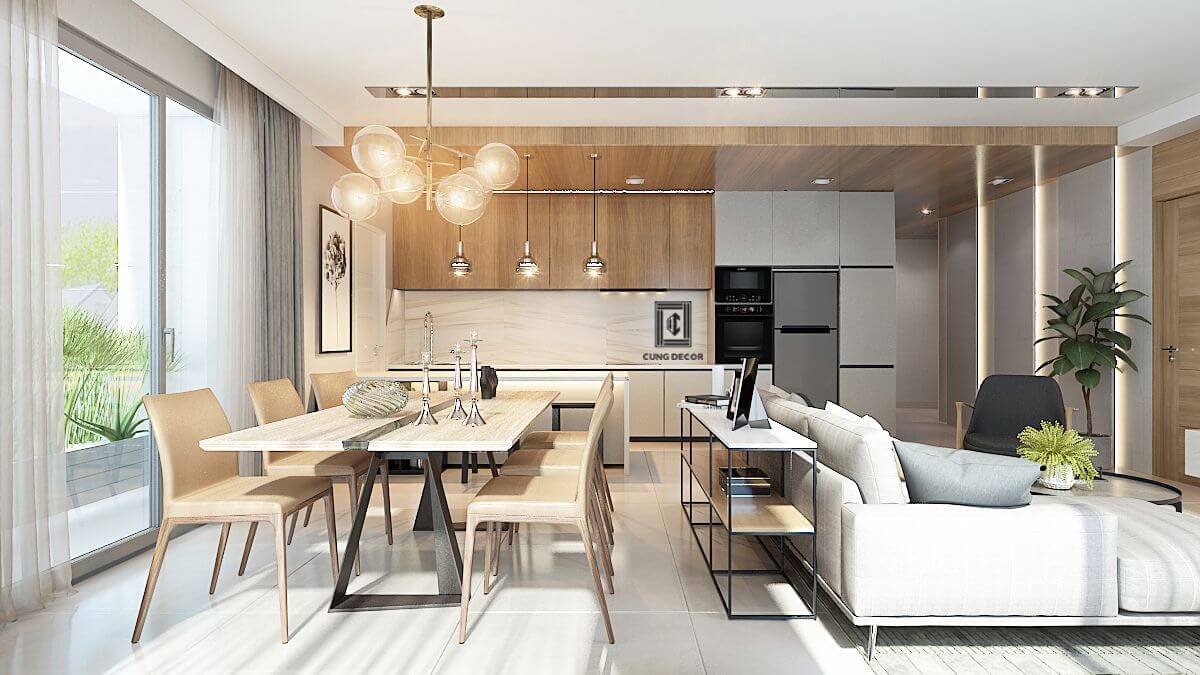 Mẫu phòng khách và bếp liên thông dành cho nhà phố 1