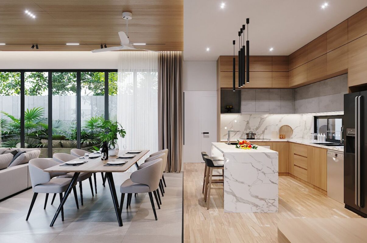 Mẫu phòng khách và bếp liên thông dành cho nhà phố 2