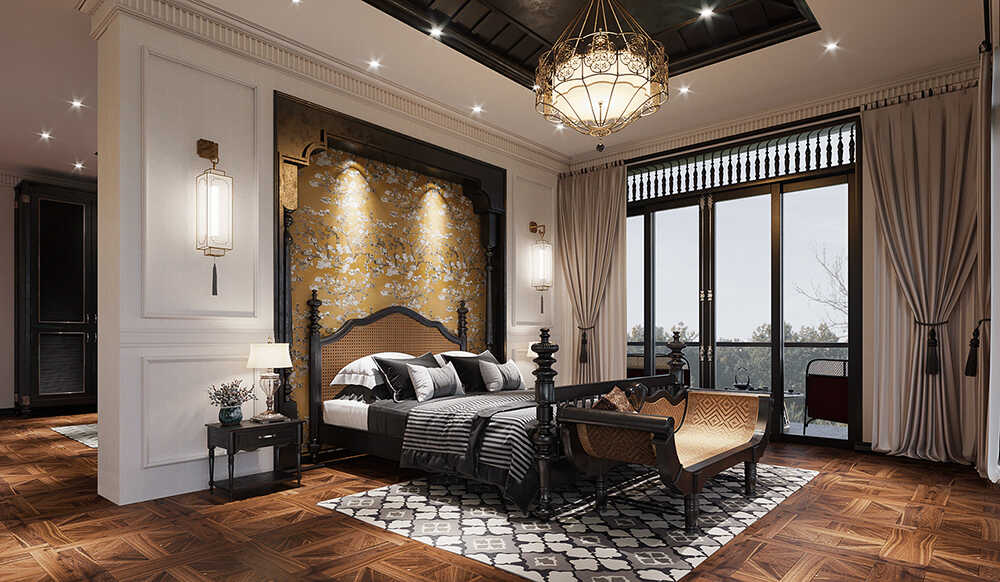 Phòng ngủ master phong cách Indochine cho phòng có diện tích lớn
